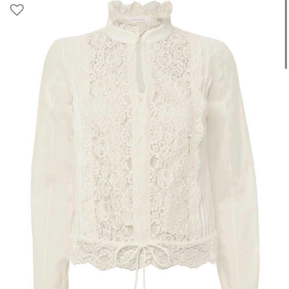 See by Chloe Lace Panel Victorian Lace Blouse, FR 36